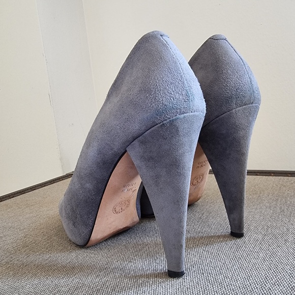 Authentic Bally Women's Peep Toe Pump Shoes Sz 6.5 US (37EU) Suede Leather Grey - Picture 5 of 10
